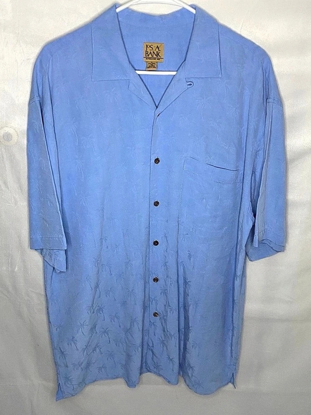 Jos A Bank Shirt Mens Large L Blue Palm Tree Jacquard Modal Silk Blend Camp